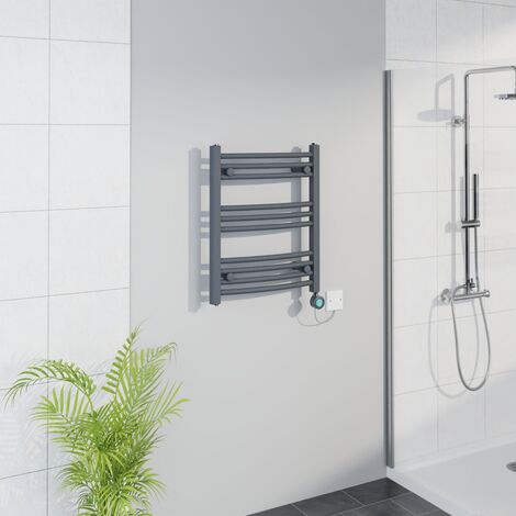 WiFi Thermostatic Curved Towel Rail Timer Anthracite 600x500mm