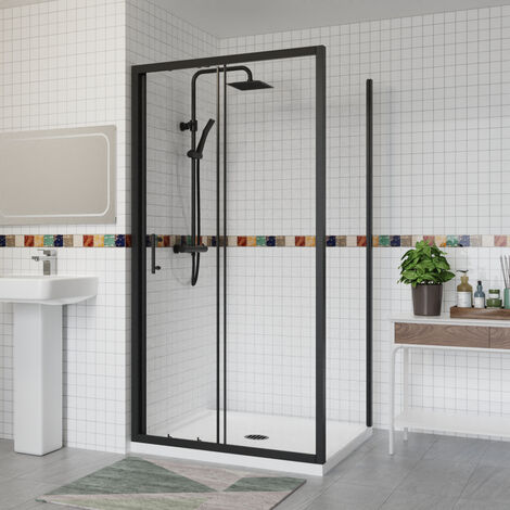 Aquariss Single Sliding Shower Door+Side Panel 1100x1000 Black (1/5)