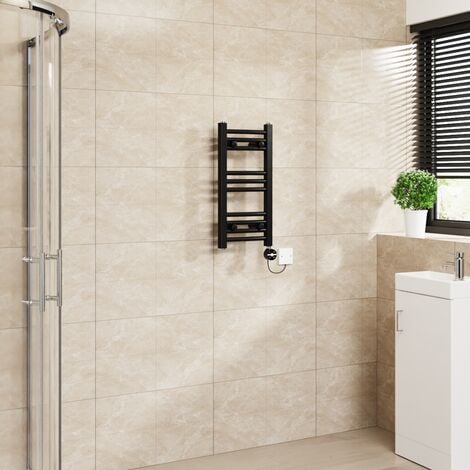Touch Screen Thermostatic Towel Rail Curved Black 600x300mm