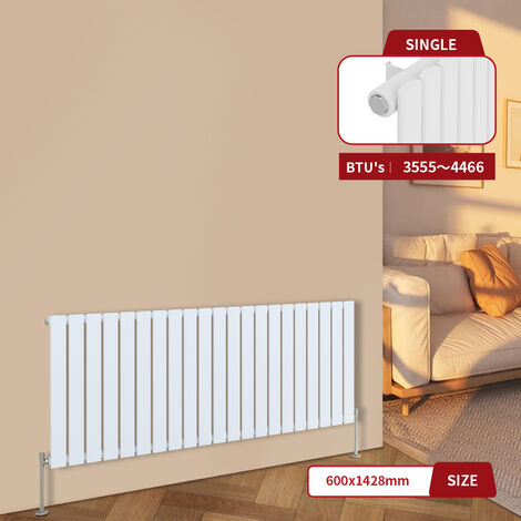 Warmehaus White Central Heating Radiator Flat Panel Horizontal Single 600x1428mm (1/4)