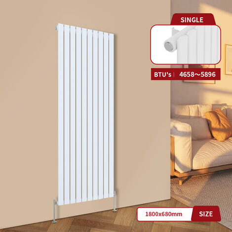 Warmehaus White Central Heating Radiator Flat Panel Vertical Single 1800x680mm (1/5)