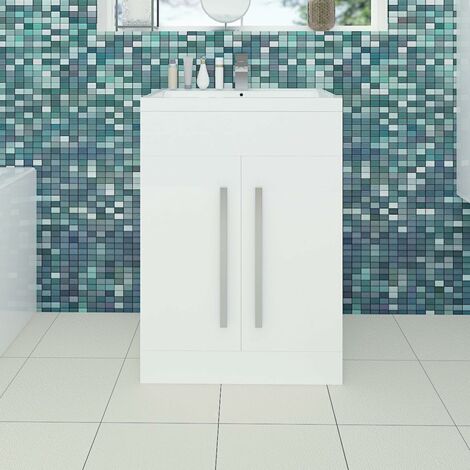 600mm Vanity Basin Unit Bathroom Free Standing Painted White (1/5)