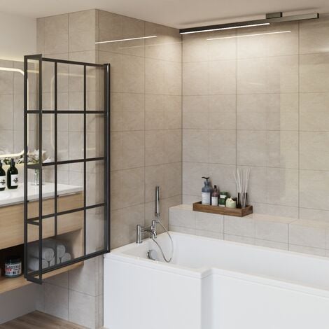 Aquariss L Shape Bath Screen Fixed Return Panel Black Grid