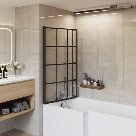 Aquariss L Shape Bath Screen Fixed Return Panel Black Grid