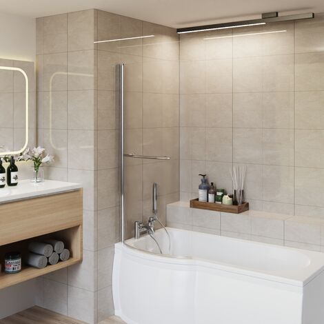Aquariss 1400x715 P-Shaped Bath Curved Screen Chrome+Towel Rail
