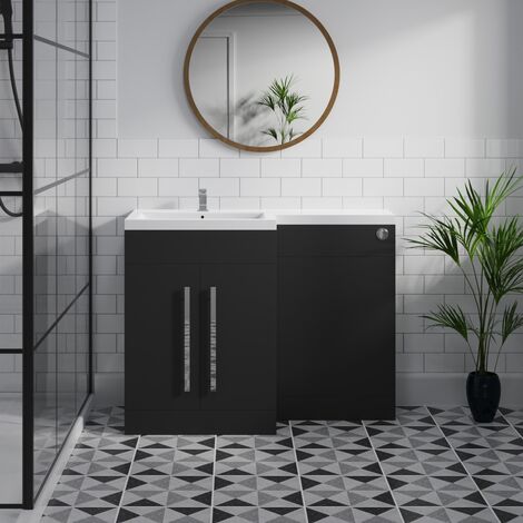 1100mm Black Painted Flatpack L Shape Vanity Sink Unit LH Cistern (1/5)