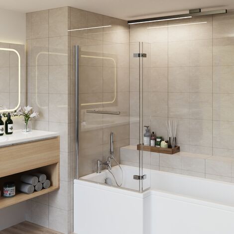 Aquariss L Shape Bath Screen Hinge Return Panel Chrome+Towel Rail