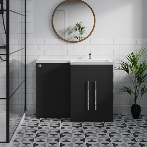 1100mm Matte Black Painting L Shape Basin Vanity Unit RH Cistern (1/5)