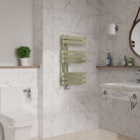Electric Thermostatic Towel Rail D Tube 800x450mm Brushed Brass (1/5)