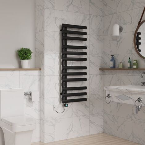 Oval Tube 1200x450 Electric Thermostatic Towel Rail Black
