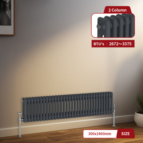 Warmehaus Traditional Radiator 2 Column Anthracite Central Heating 300 x 1460mm (1/5)