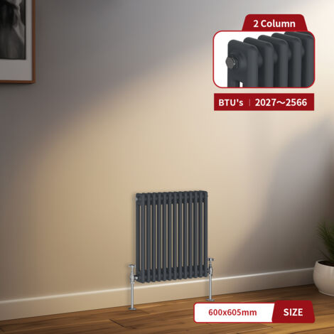 Warmehaus Traditional Radiator 2 Column Anthracite Central Heating 600 x 605mm (1/5)