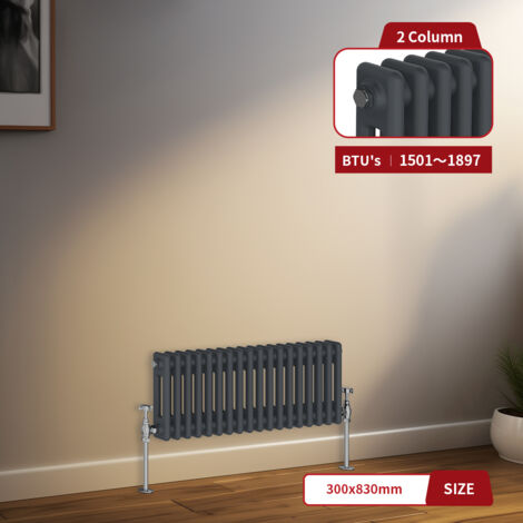 Warmehaus Traditional Radiator 2 Column Anthracite Central Heating 300 x 830mm (1/5)