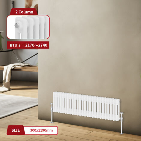 Warmehaus Traditional Radiator Double Column White 300 x 1190mm (1/5)