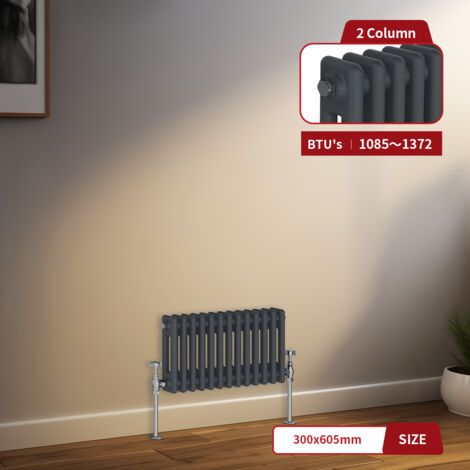 Warmehaus Traditional Radiator 2 Column Anthracite Central Heating 300 x 605mm
