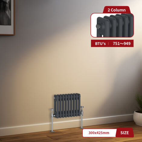 Warmehaus Traditional Radiator 2 Column Anthracite Central Heating 300 x 425mm (1/5)