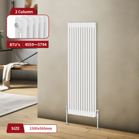 Warmehaus Traditional Radiator Double Column White 1500 x 560mm (1/5)
