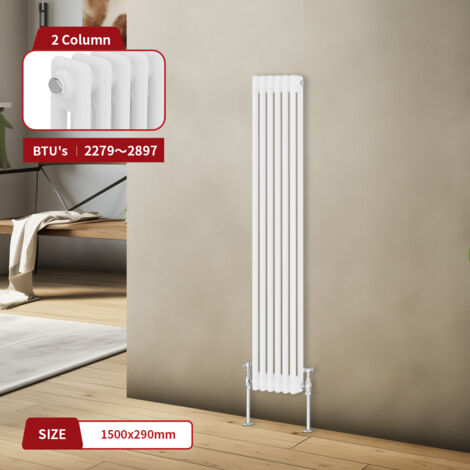 Warmehaus Traditional Radiator Double Column White 1500 x 290mm (1/5)