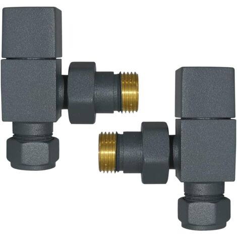 Warmehaus 15mm Pair of Square Angled Radiator Valves Anthracite