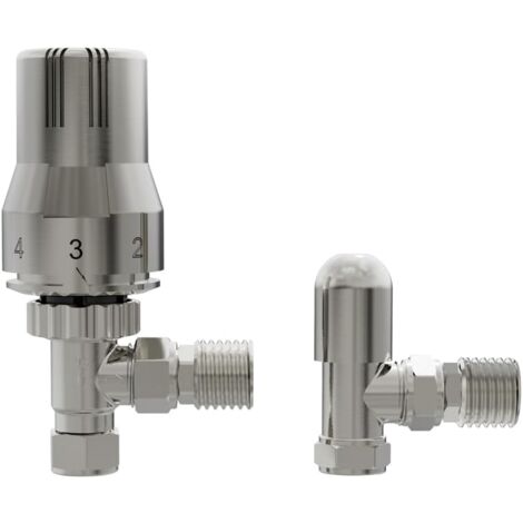 Warmehaus Satin Nickel Angled Thermostatic Radiator Valve 15mm