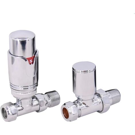 Warmehaus Thermostatic Radiator Valve 15mm TRV Straight Chrome