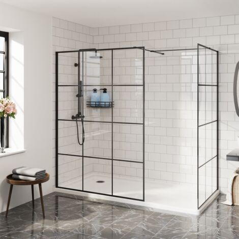 Aquariss Walk in 1400mm Front Panel+900mm Side Panel Grid Black (1/5)