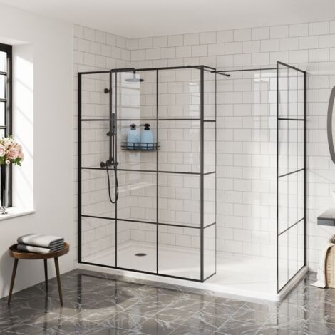 Aquariss 1000+1400 Wetroom Screen+215 Return Panel Black Grid
