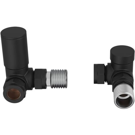 WarmeHaus 15mm Round Head Corner Radiator Valves Corner Towel Rail Valve + Lockshield Valve Black