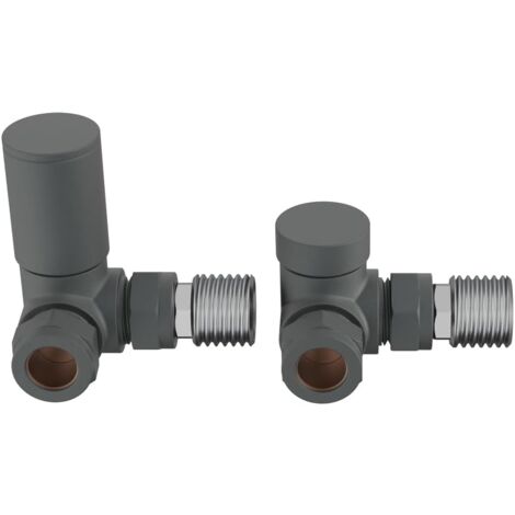WarmeHaus 15mm Round Head Corner Radiator Valves Corner Towel Rail Valve + Lockshield Valve Anthracite