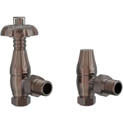 Warmehaus Traditional Antique Style Brass Thermostatic Radiator Valve Lockshield Heated Towel Rail Angled TRV Antique Copper (1/4)