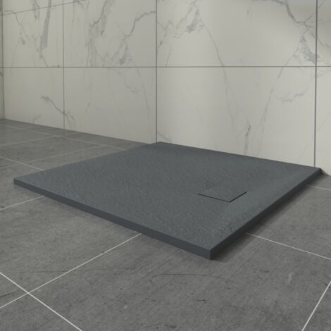 Aquariss Anthracite Square Shower Tray with Waste Trap Slate Effect Slip-Resistant Cubicle Base 800x800mm