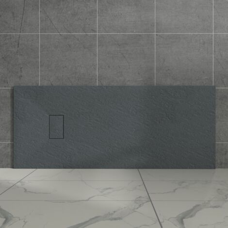 Aquariss Anthracite Rectangular Shower Tray Slate Effect SMC Slip-Resistant Shower Base 1700x700mm with Waste