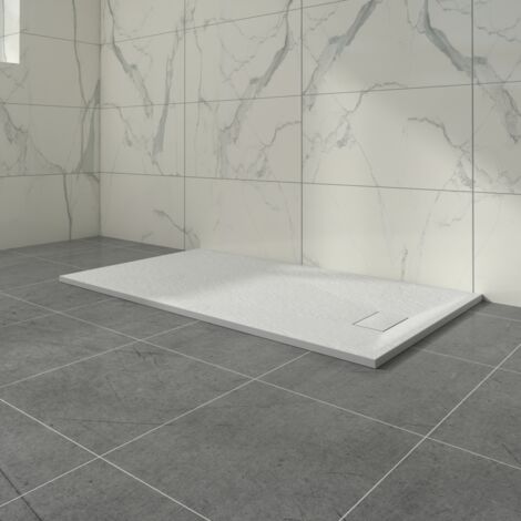 Aquariss White Rectangular Shower Tray Slate Effect SMC Slip-Resistant Shower Base for Enclosures 1500x900mm with Waste