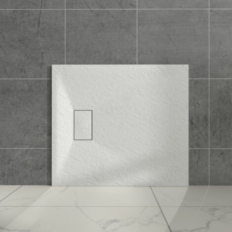 Aquariss White Rectangular Shower Tray Slate Effect SMC Slip-Resistant Shower Base for Enclosures 1000x800mm with Waste