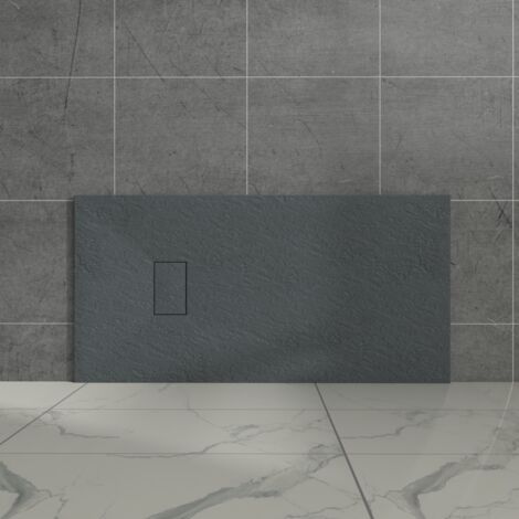 Aquariss Anthracite Rectangular Shower Tray Slate Effect SMC Slip-Resistant Shower Base 1500x700mm with Waste