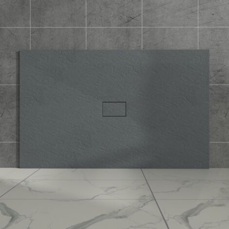 Aquariss Anthracite Rectangular Shower Tray Slate Effect SMC Slip-Resistant Shower Base 1500x1000mm with Waste