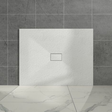 Aquariss White Rectangular Shower Tray Slate Effect SMC Slip-Resistant Shower Base for Enclosures 1400x1000mm with Waste
