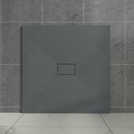 Aquariss Anthracite Square Shower Tray with Waste Trap Slate Effect Slip-Resistant Cubicle Base 1000x1000mm