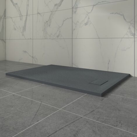 Aquariss Anthracite Rectangular Shower Tray Slate Effect SMC Slip-Resistant Shower Base 1300x800mm with Waste