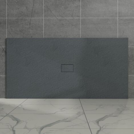 Aquariss Anthracite Rectangular Shower Tray Slate Effect SMC Slip-Resistant Shower Base 2000x1000mm with Waste