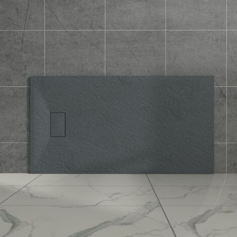 Aquariss Anthracite Rectangular Shower Tray Slate Effect SMC Slip-Resistant Shower Base 1400x800mm with Waste