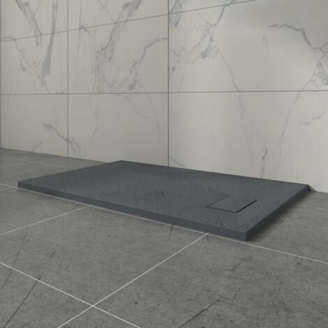 Aquariss Anthracite Rectangular Shower Tray Slate Effect SMC Slip-Resistant Shower Base 1200x700mm with Waste