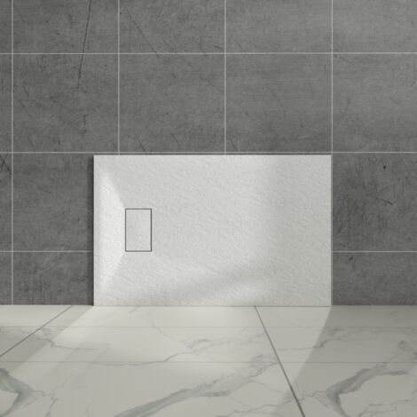 Aquariss White Rectangular Shower Tray Slate Effect SMC Slip-Resistant Shower Base for Enclosures 1100x700mm with Waste