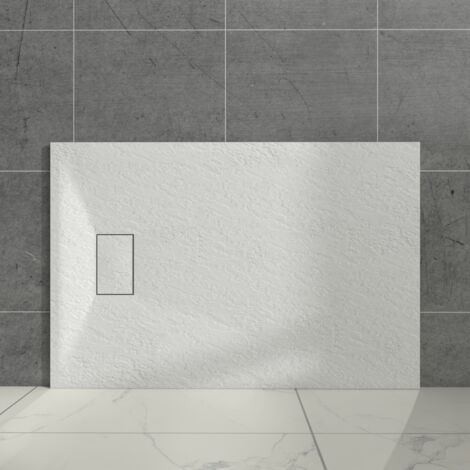 Aquariss White Rectangular Shower Tray Slate Effect SMC Slip-Resistant Shower Base for Enclosures 1300x800mm with Waste