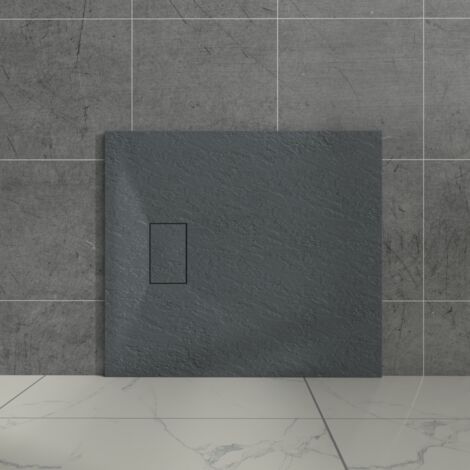 Aquariss Anthracite Rectangular Shower Tray Slate Effect SMC Slip-Resistant Shower Base 1000x800mm with Waste