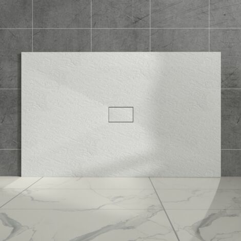 Aquariss White Rectangular Shower Tray Slate Effect SMC Slip-Resistant Shower Base for Enclosures 1600x1000mm with Waste