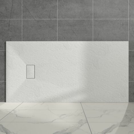 Aquariss White Rectangular Shower Tray Slate Effect SMC Slip-Resistant Shower Base for Enclosures 1700x900mm with Waste