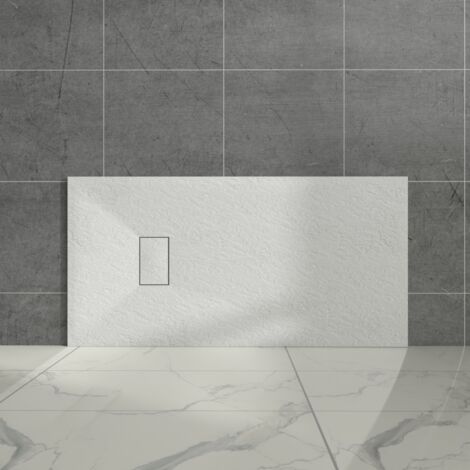 Aquariss White Rectangular Shower Tray Slate Effect SMC Slip-Resistant Shower Base for Enclosures 1400x700mm with Waste