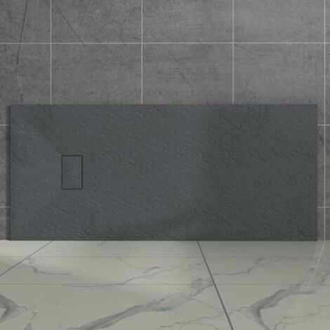 Aquariss Anthracite Rectangular Shower Tray Slate Effect SMC Slip-Resistant Shower Base 1800x800mm with Waste