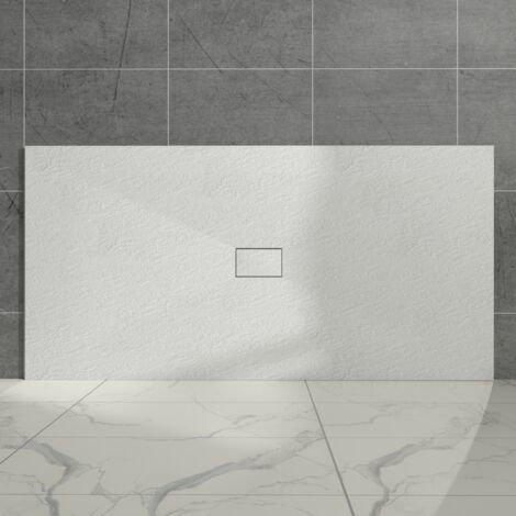Aquariss White Rectangular Shower Tray Slate Effect SMC Slip-Resistant Shower Base for Enclosures 1800x1000mm with Waste